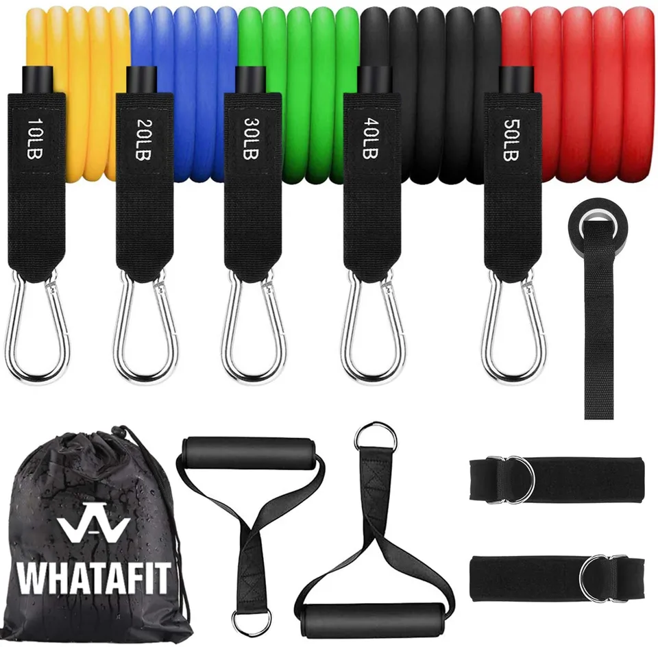 WHATAFIT Resistance Bands with Handles (150 lb Set)